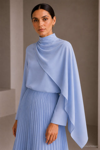 Şal Detaylı Mavi Bluz 0146
