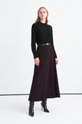 Plum Flared Skirt with Buckled Belt 0233