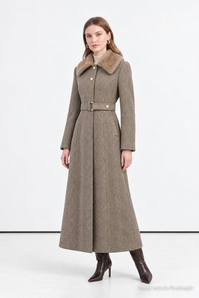 Mink Coat with Fur Collar and Buckled Belt 13425