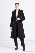 Black Double-Breasted Coat with Notched Collar 13570