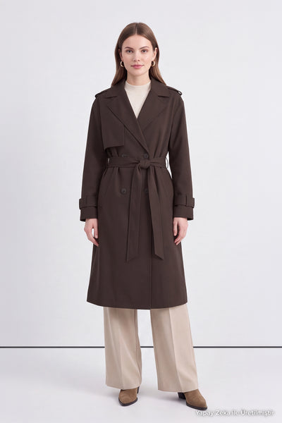 Çift Sıra Düğmeli Oversize Bitter Trençkot 14238