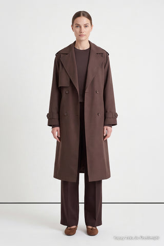 Çift Sıra Düğmeli Oversize Kahve Trençkot 14238