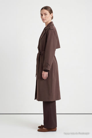 Çift Sıra Düğmeli Oversize Kahve Trençkot 14238