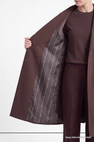 Çift Sıra Düğmeli Oversize Kahve Trençkot 14238