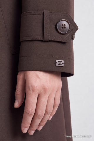 Çift Sıra Düğmeli Oversize Kahve Trençkot 14238