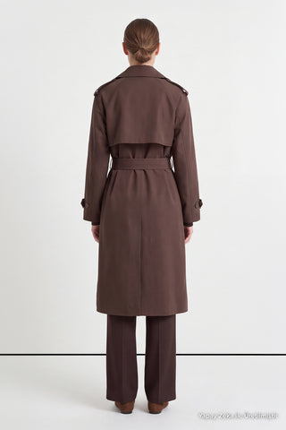 Çift Sıra Düğmeli Oversize Kahve Trençkot 14238