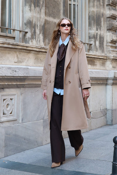 Çift Sıra Düğmeli Oversize Vizon Trençkot 14238