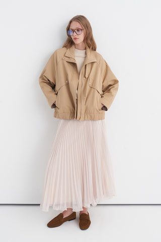 Oversize Dik Yaka Bomber Camel Trençkot 14271