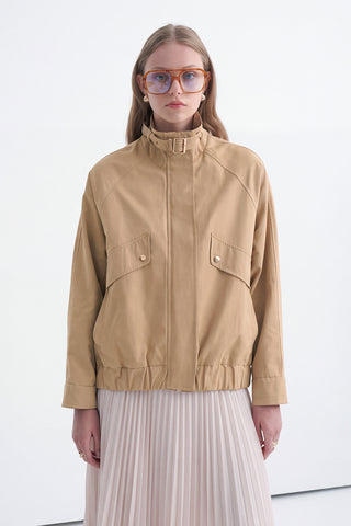 Oversize Dik Yaka Bomber Camel Trençkot 14271