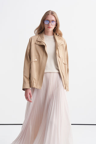 Oversize Dik Yaka Bomber Camel Trençkot 14271