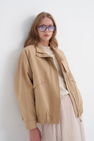Oversize Dik Yaka Bomber Camel Trençkot 14271