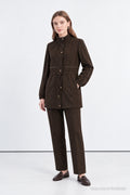 Brown Stand Collar Two-Piece Set with Drawstring 2034