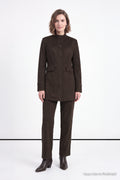 Brown Stand Collar Two-Piece Set with Flap Pockets 2091