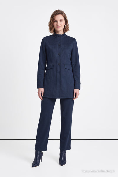 Navy Stand Collar Two-Piece Set with Flap Pockets 2091
