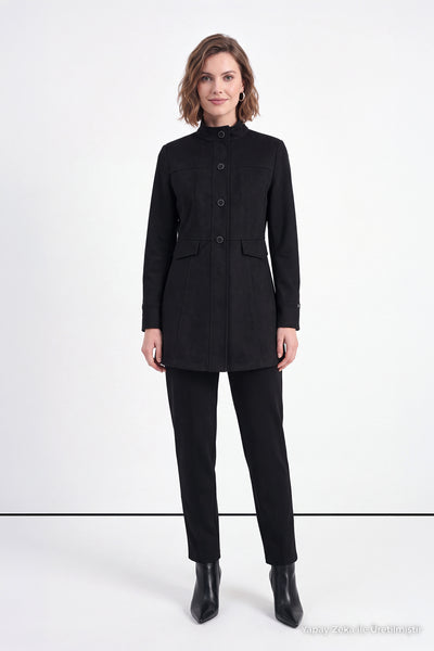 Black Stand Collar Two-Piece Set with Flap Pockets 2091