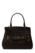 Detailed Dark Brown Bag with Knitted Pattern 0055