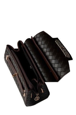 Detailed Dark Brown Bag with Knitted Pattern 0055
