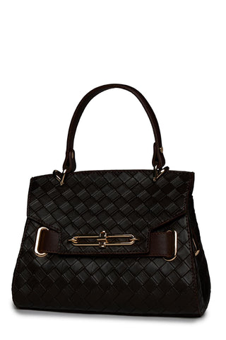 Detailed Dark Brown Bag with Knitted Pattern 0055