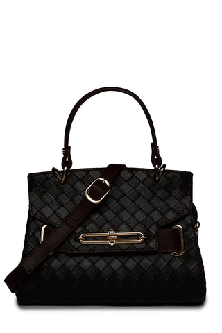 Detailed Dark Brown Bag with Knitted Pattern 0055