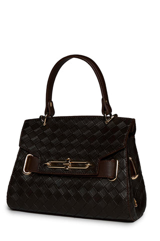 Detailed Dark Brown Bag with Knitted Pattern 0055