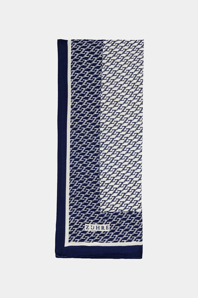 Monogram Desenli Bordürlü Prime Lacivert Şal 0065