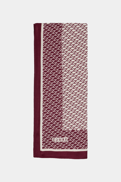 Monogram Desenli Bordürlü Prime Mürdüm Şal 0065