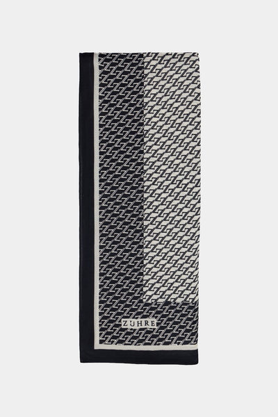 Monogram Desenli Bordürlü Prime Siyah Şal 0065