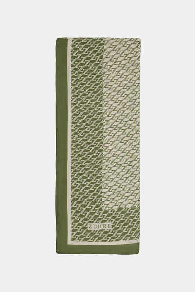Monogram Desenli Bordürlü Prime Yeşil Şal 0065