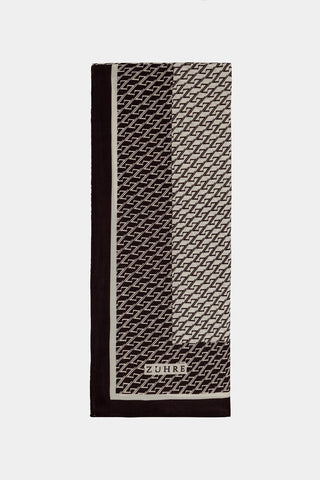Monogram Desenli Bordürlü Prime Acı Kahve Şal 0065