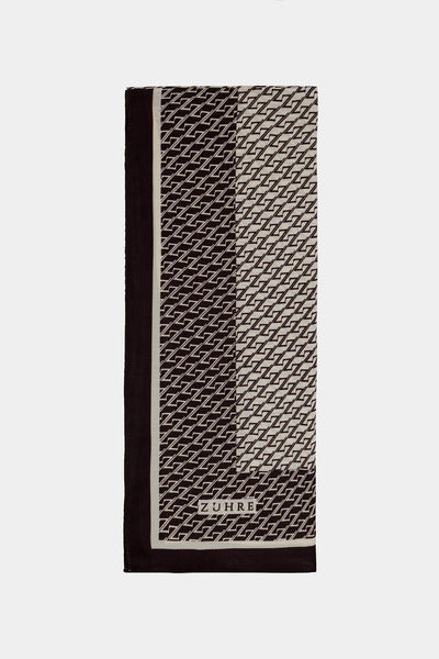 Monogram Desenli Bordürlü Prime Acı Kahve Şal 0065