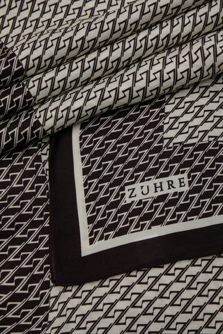 Monogram Desenli Bordürlü Prime Acı Kahve Şal 0065