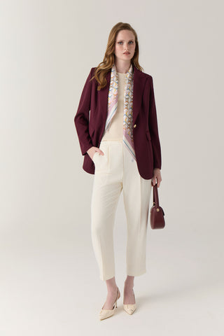 Kruvaze Yaka Tek Düğmeli Blazer Bordo Ceket 0070
