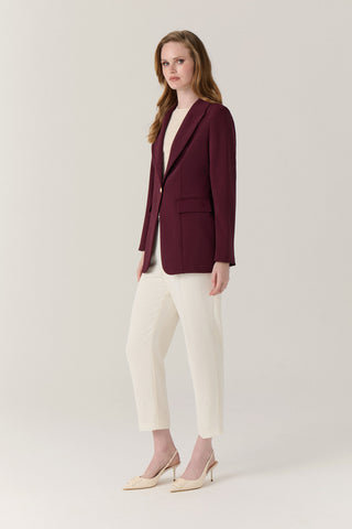 Kruvaze Yaka Tek Düğmeli Blazer Bordo Ceket 0070