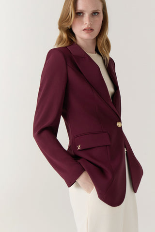 Kruvaze Yaka Tek Düğmeli Blazer Bordo Ceket 0070