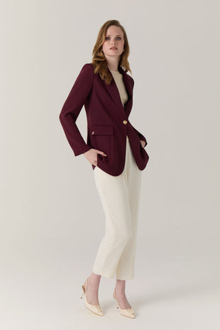 Kruvaze Yaka Tek Düğmeli Blazer Bordo Ceket 0070