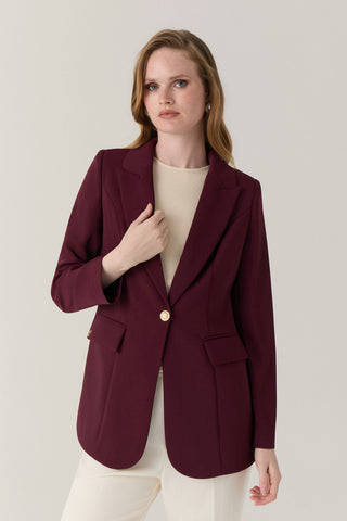 Kruvaze Yaka Tek Düğmeli Blazer Bordo Ceket 0070
