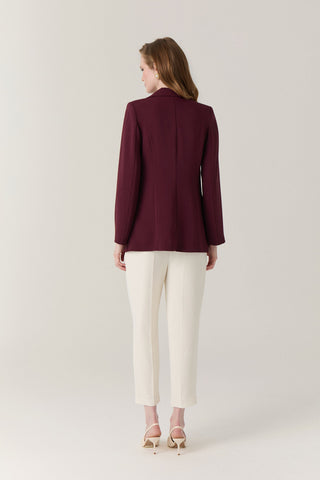 Kruvaze Yaka Tek Düğmeli Blazer Bordo Ceket 0070