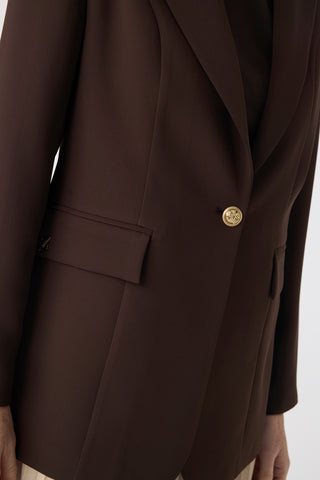 Kruvaze Yaka Tek Düğmeli Blazer Kahve Ceket 0070