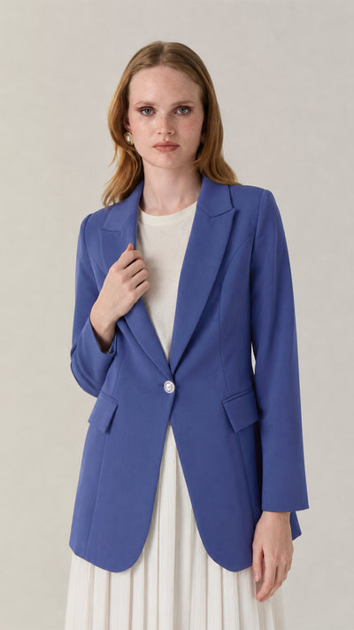 Kruvaze Yaka Tek Düğmeli Blazer Menekşe Ceket 0070