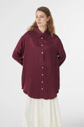 Desenli Düğmeli Rahat Bordo Gömlek 0120