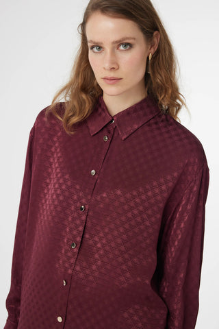 Desenli Düğmeli Rahat Bordo Gömlek 0120