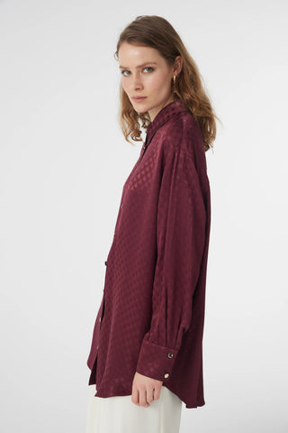 Desenli Düğmeli Rahat Bordo Gömlek 0120