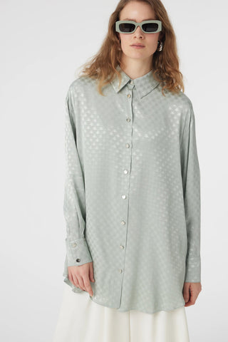 Desenli Düğmeli Rahat Mint Gömlek 0120