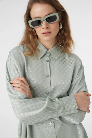 Desenli Düğmeli Rahat Mint Gömlek 0120