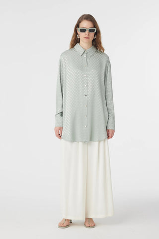 Desenli Düğmeli Rahat Mint Gömlek 0120