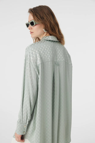 Desenli Düğmeli Rahat Mint Gömlek 0120