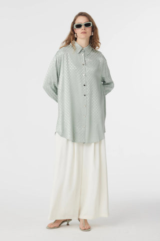 Desenli Düğmeli Rahat Mint Gömlek 0120