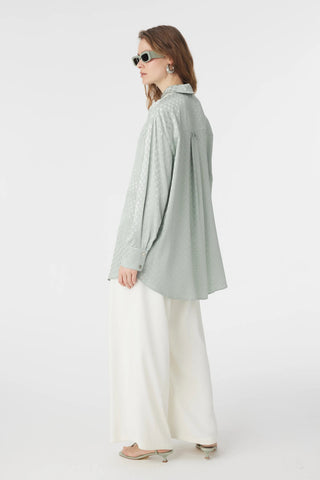 Desenli Düğmeli Rahat Mint Gömlek 0120