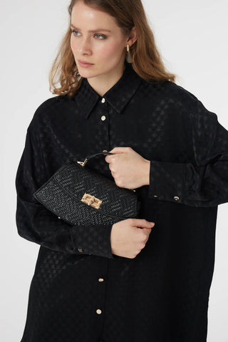 Desenli Düğmeli Rahat Siyah Gömlek 0120