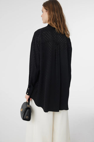 Desenli Düğmeli Rahat Siyah Gömlek 0120